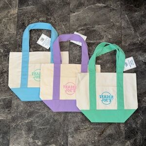Trader Joe’s Mini Pastel Canvas Tote Bags Blue Green Purple NWT